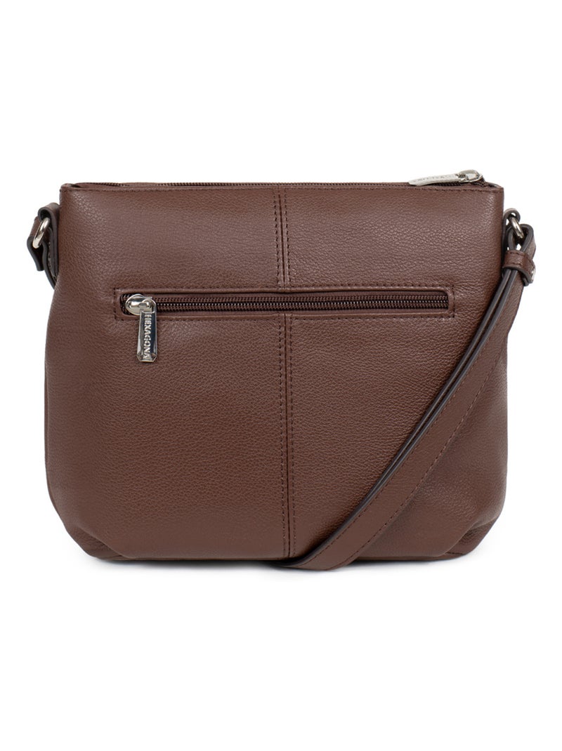 Sac porté travers  cuir confort hexagona Marron chocolat - Kiabi