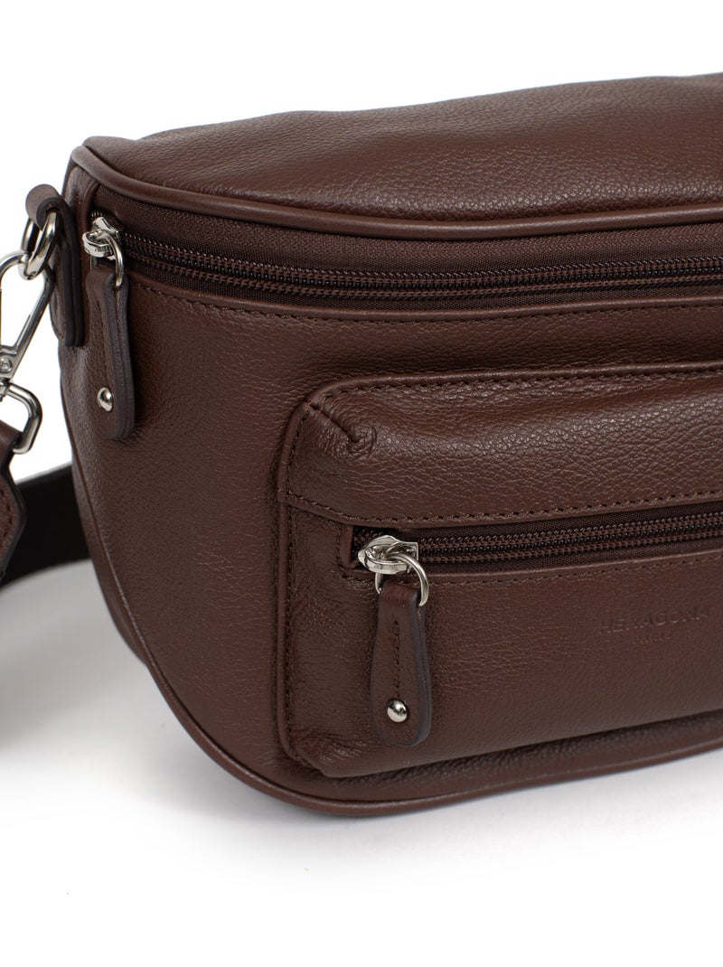 Sac porté travers  cuir confort hexagona Marron chocolat - Kiabi