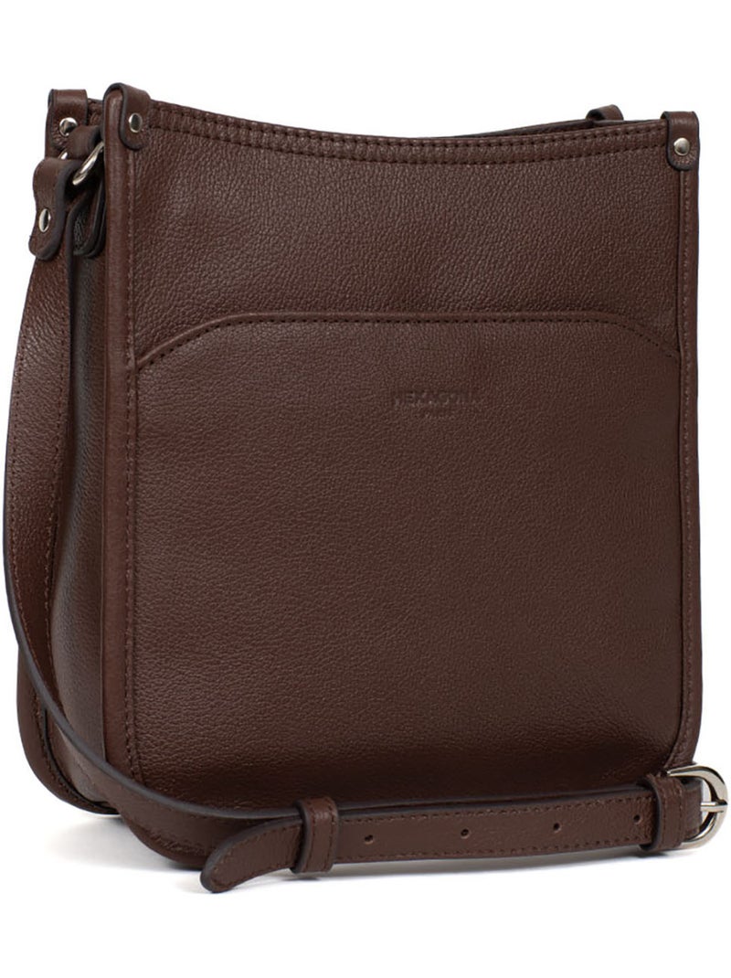 Sac porté travers  cuir confort hexagona Marron chocolat - Kiabi