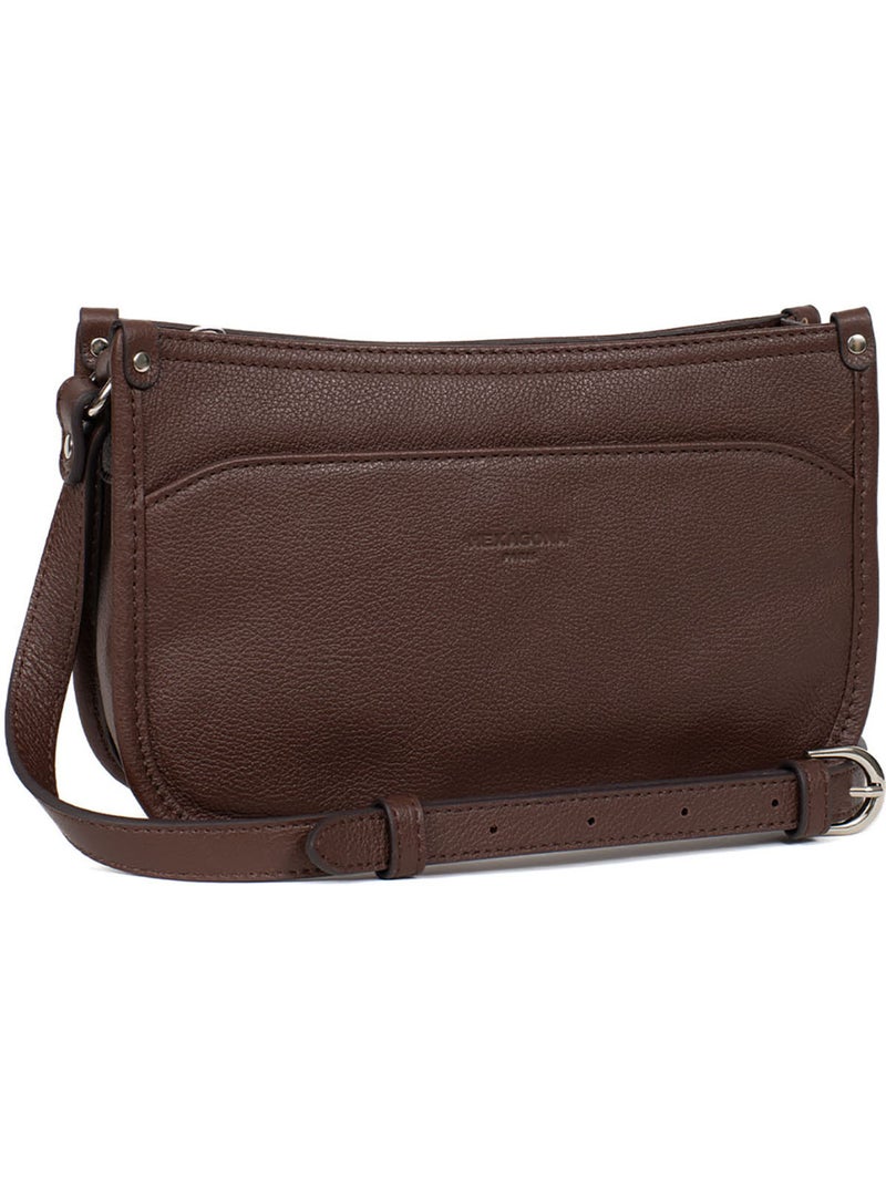 Sac porté travers  cuir confort hexagona Marron chocolat - Kiabi