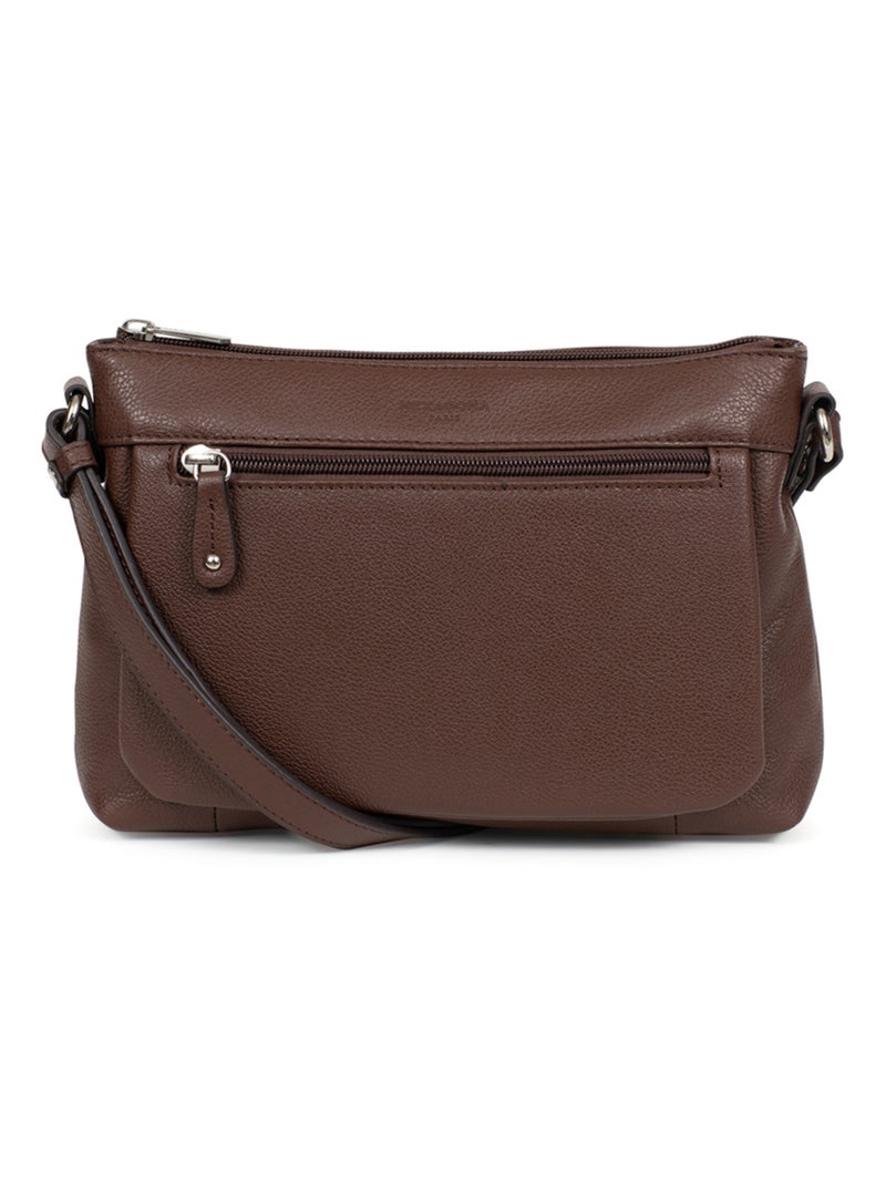 Sac porté travers  Cuir CONFORT Marron chocolat - Kiabi