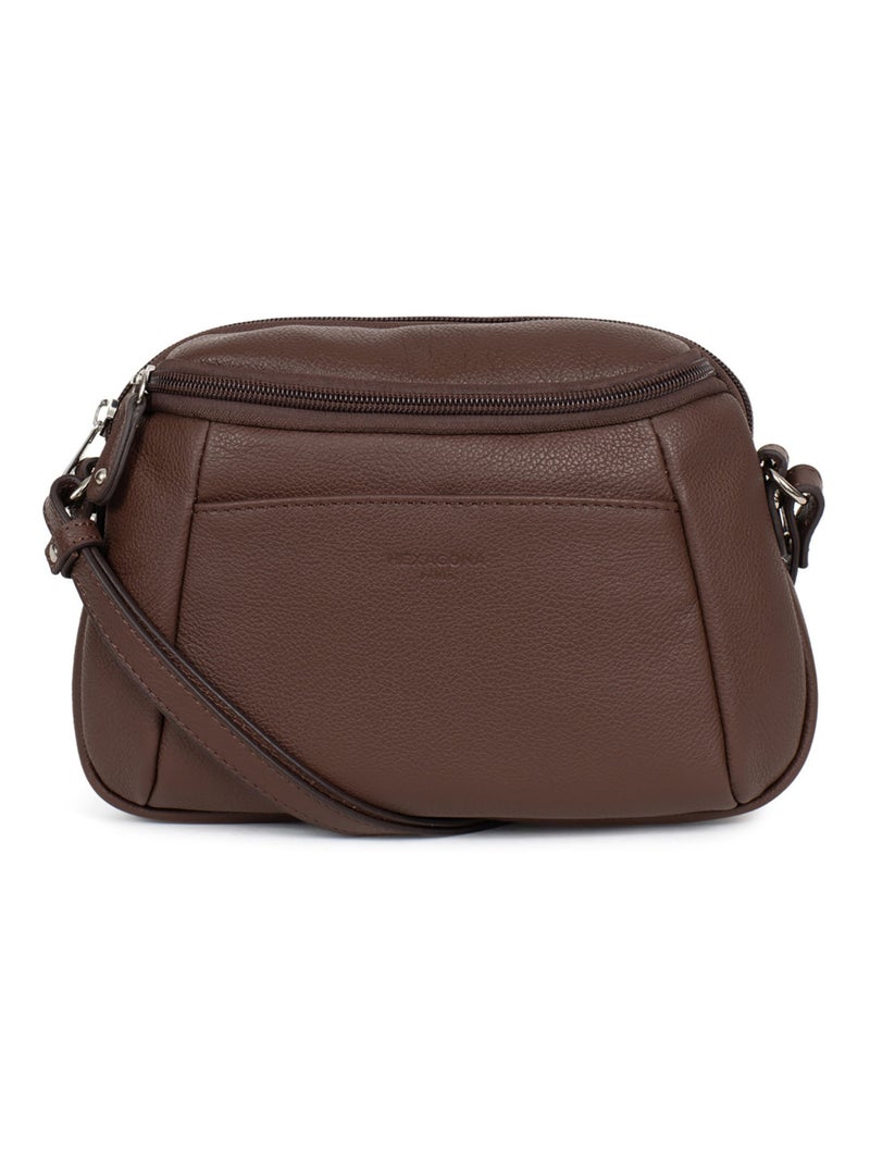 Sac porté travers  Cuir CONFORT Marron chocolat - Kiabi