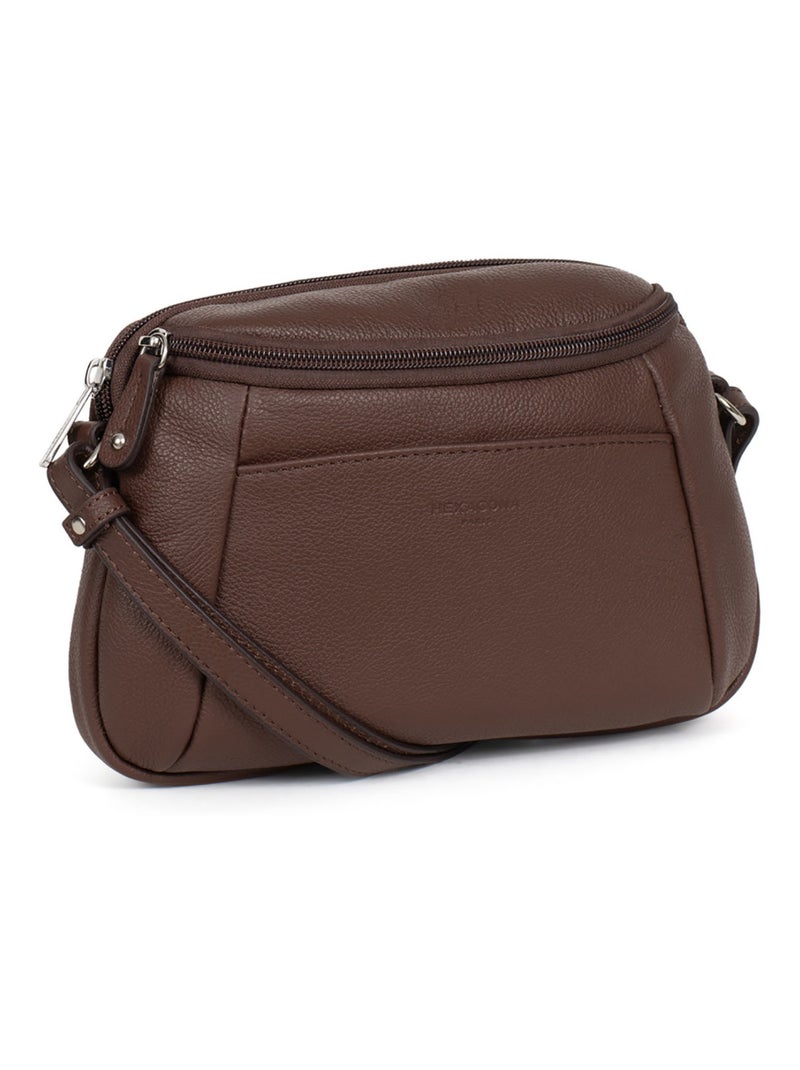 Sac porté travers  Cuir CONFORT Marron chocolat - Kiabi