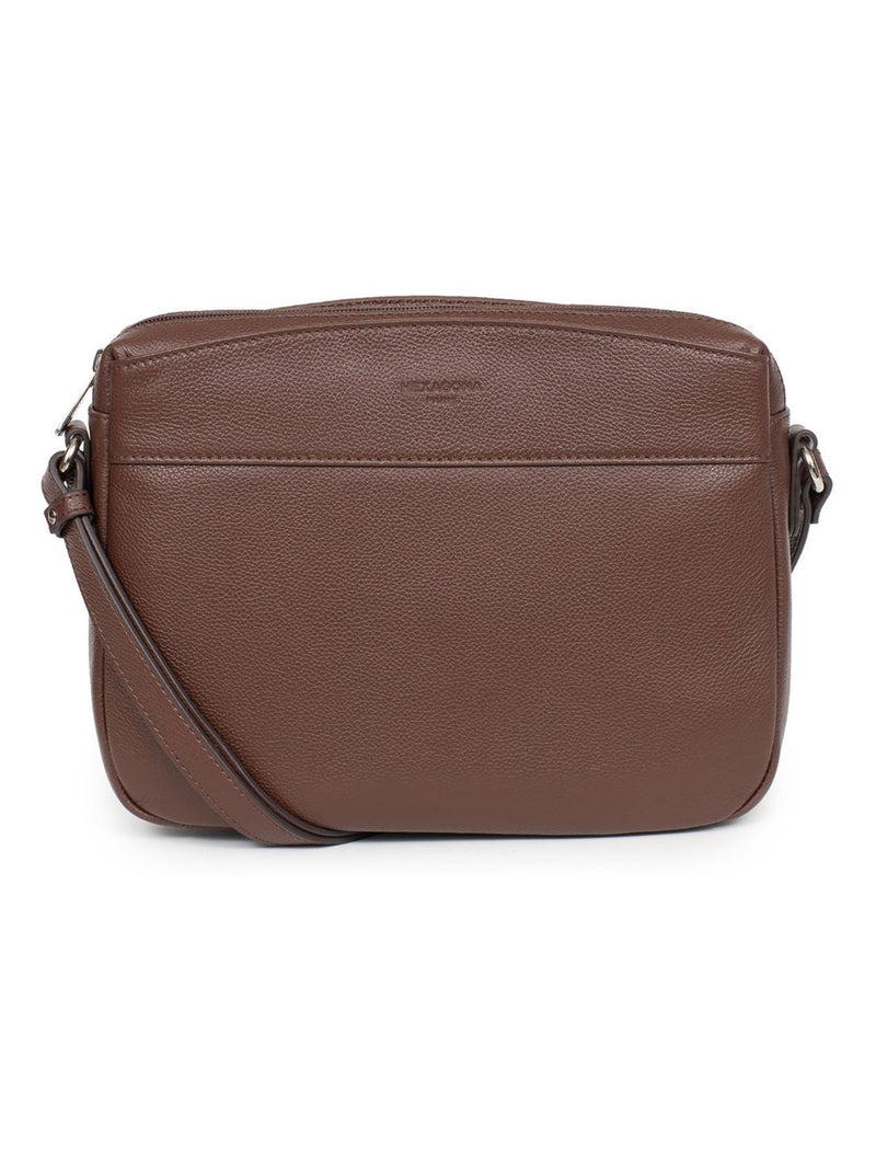 Sac porté travers  Cuir CONFORT Marron chocolat - Kiabi