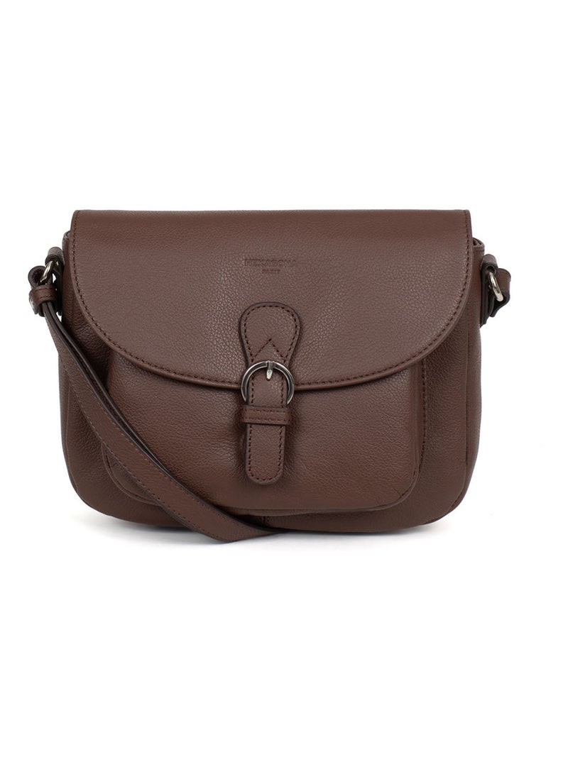 Sac porté travers  Cuir CONFORT Marron chocolat - Kiabi
