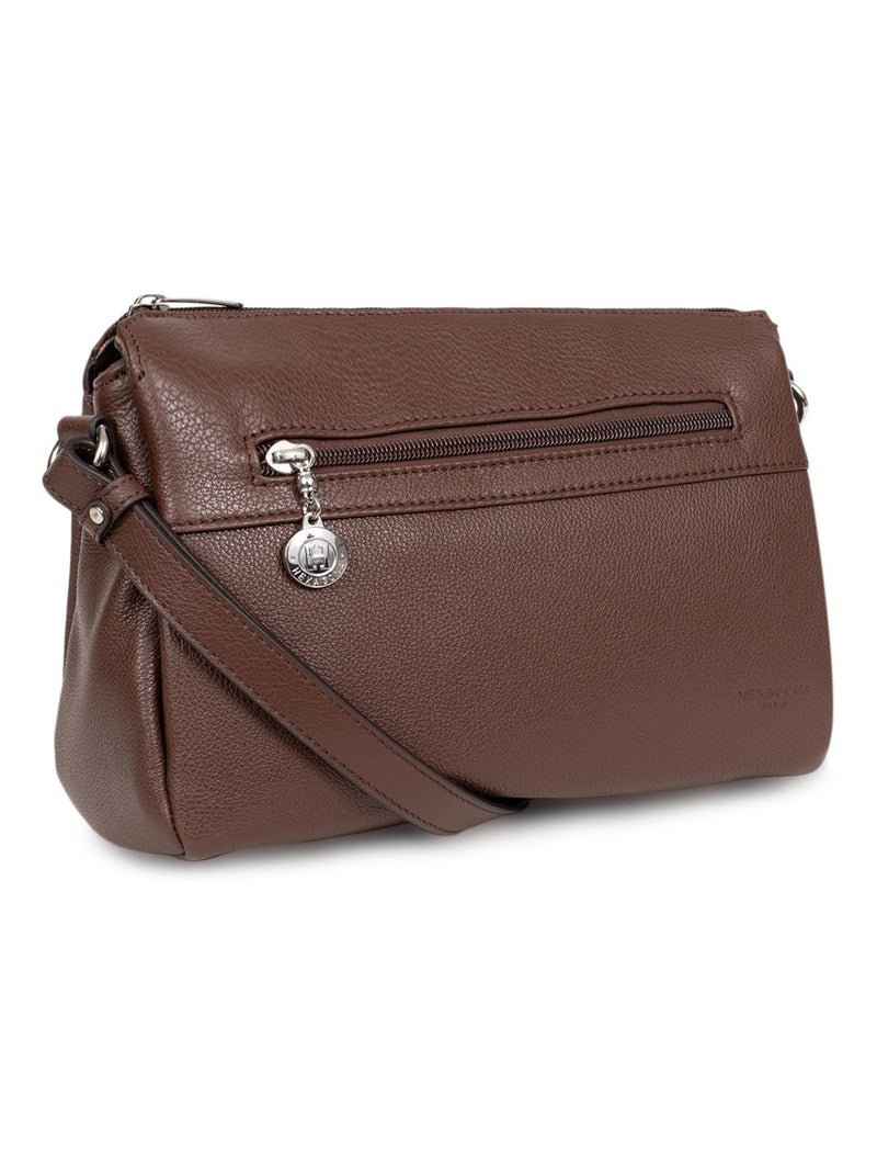 Sac porté travers  Cuir CONFORT Marron chocolat - Kiabi
