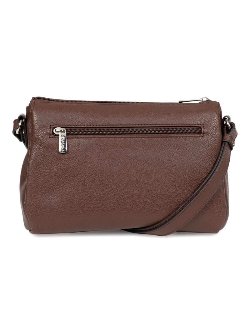 Sac porté travers  Cuir CONFORT Marron chocolat - Kiabi