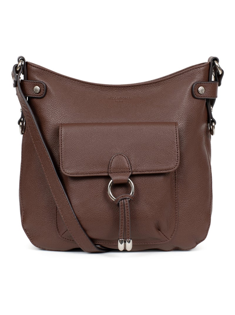 Sac porté travers  Cuir CONFORT Marron chocolat - Kiabi
