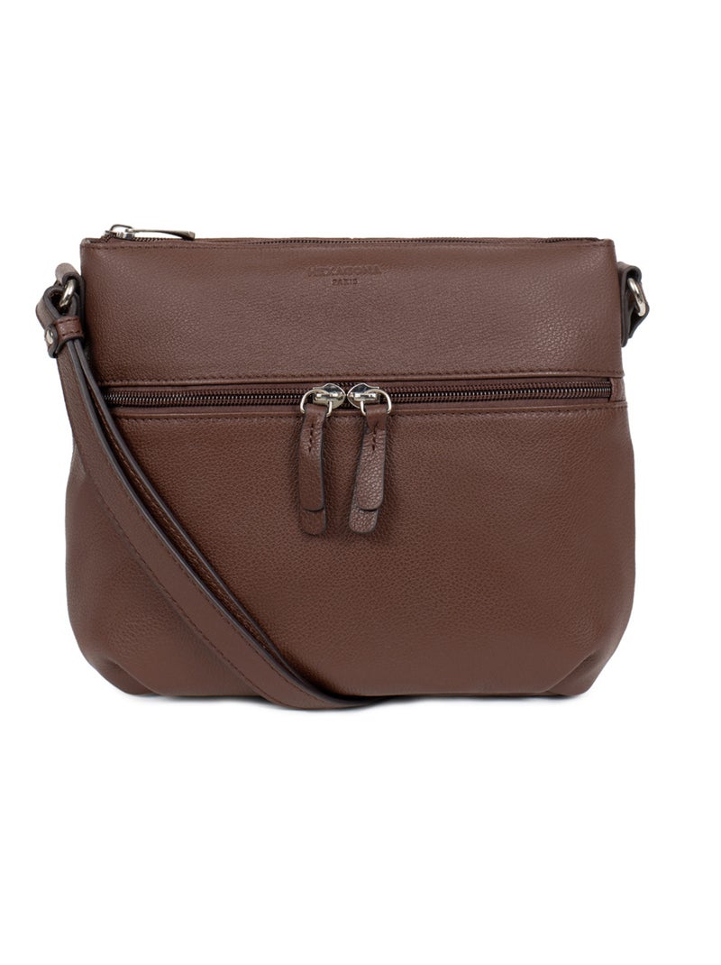 Sac porté travers  Cuir CONFORT Marron chocolat - Kiabi