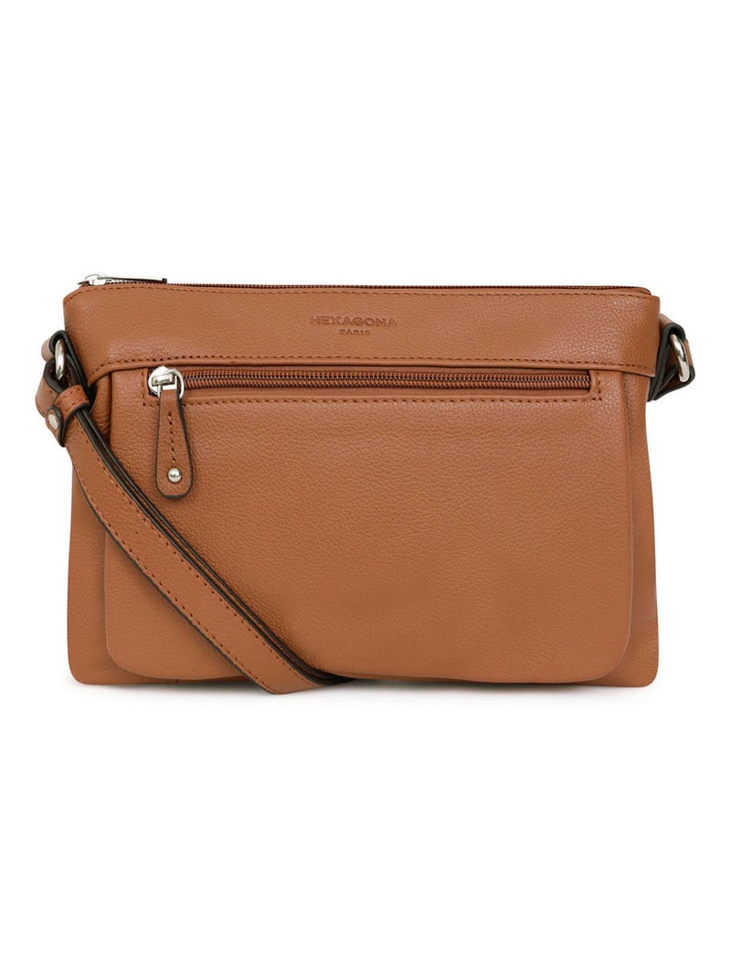 Sac porté travers  Cuir CONFORT Marron clair - Kiabi