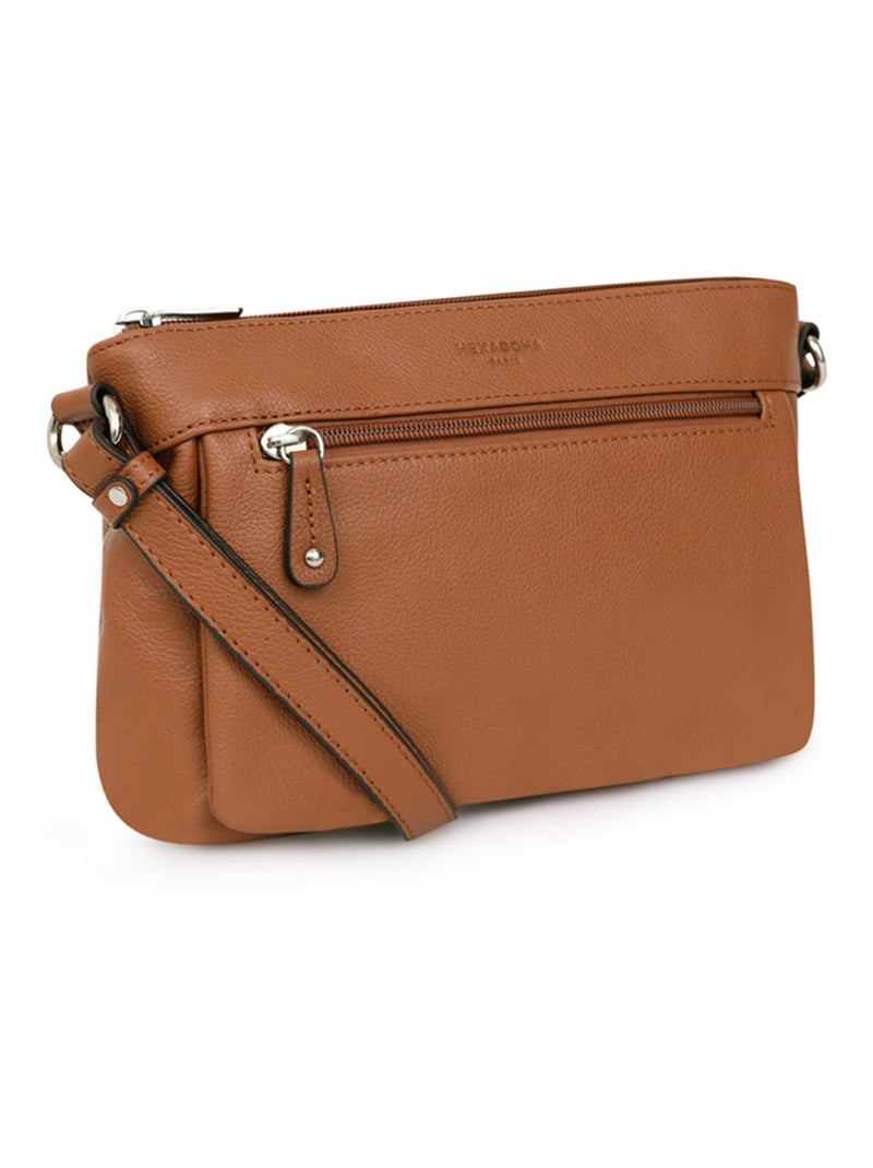 Sac porté travers  Cuir CONFORT Marron clair - Kiabi