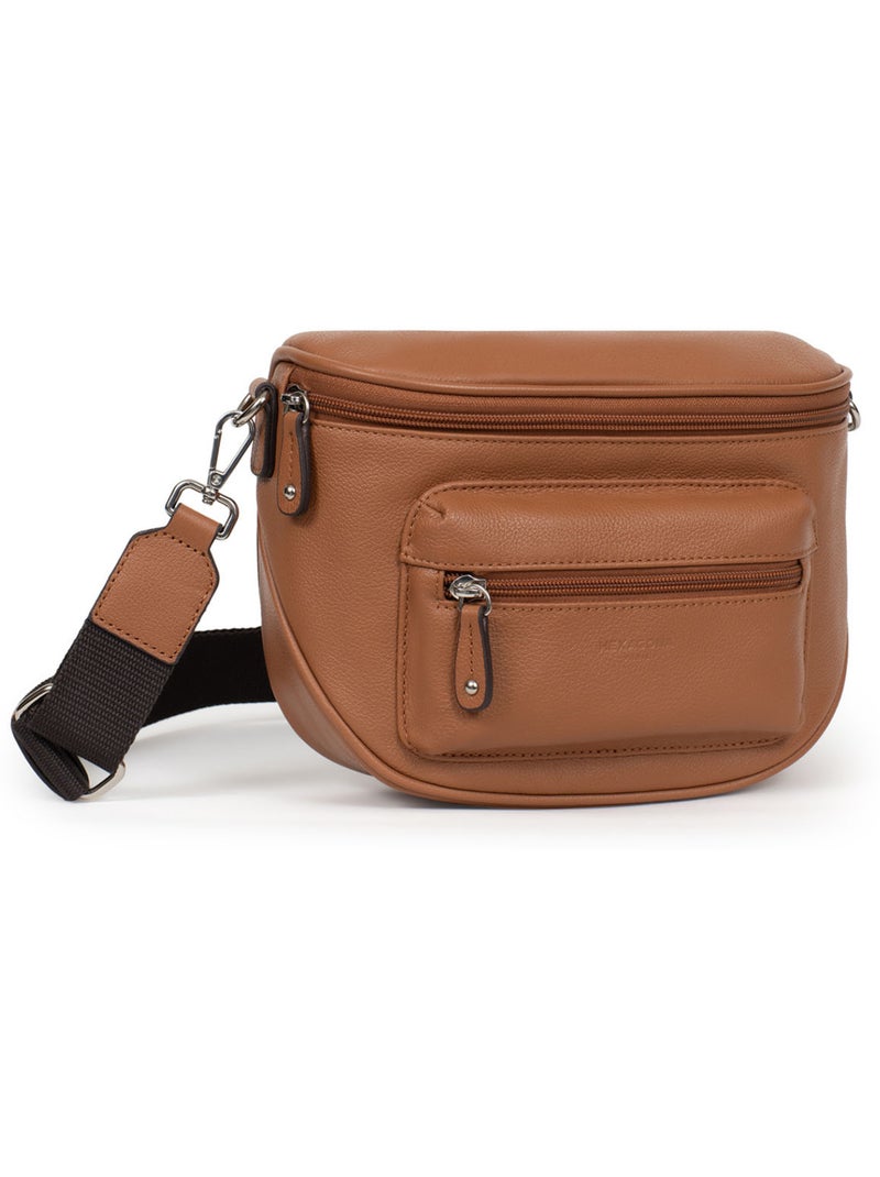 Sac porté travers  Cuir CONFORT Marron clair - Kiabi