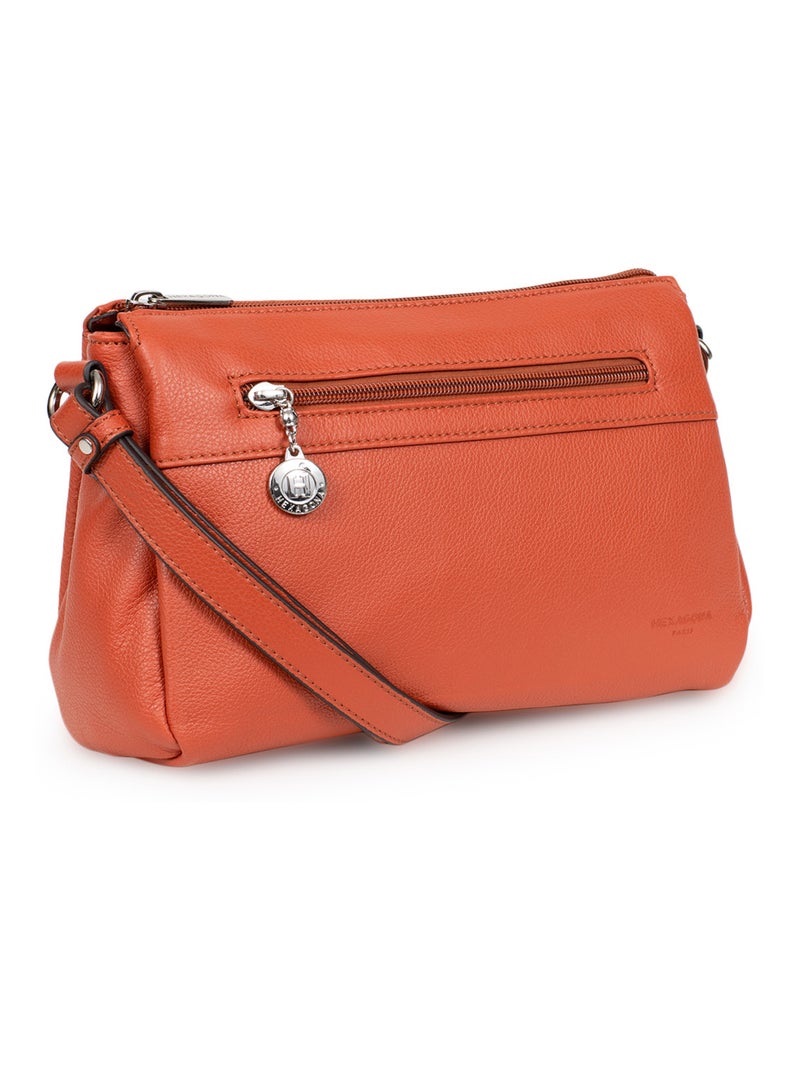 Sac porté travers  Cuir CONFORT Orange - Kiabi