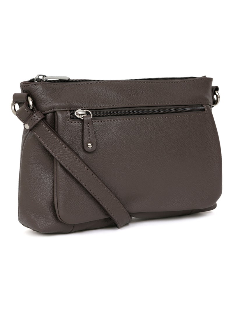 Sac porté travers  Cuir CONFORT Taupe - Kiabi