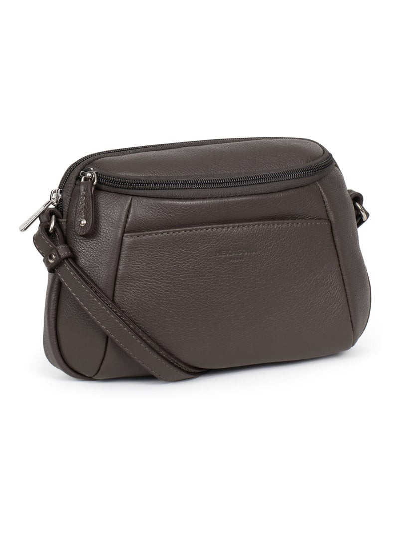 Sac porté travers  Cuir CONFORT Taupe - Kiabi