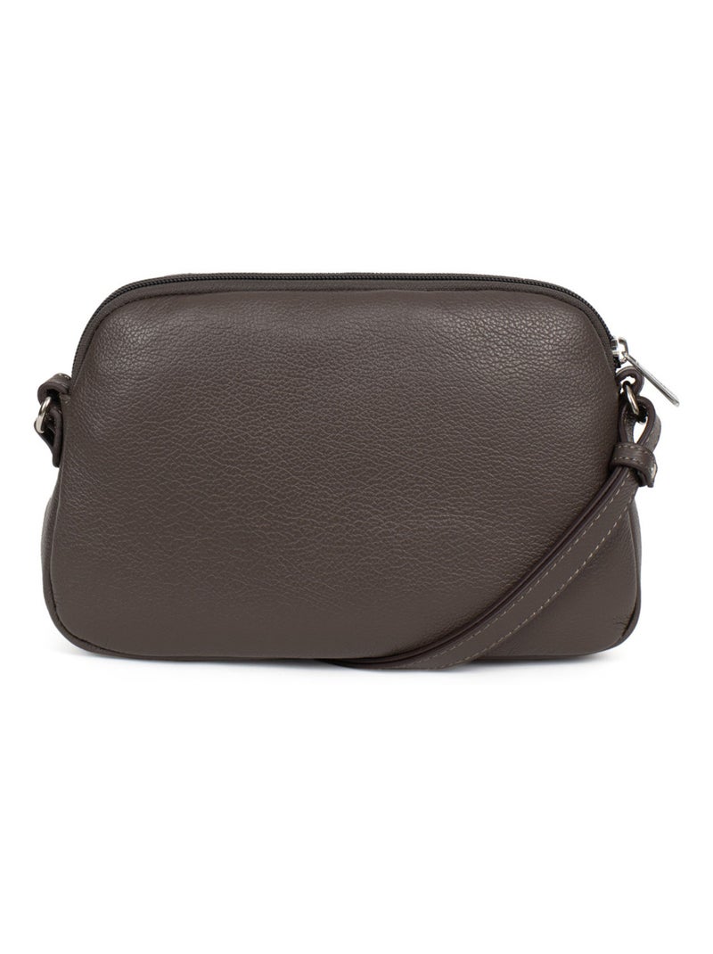 Sac porté travers  Cuir CONFORT Taupe - Kiabi