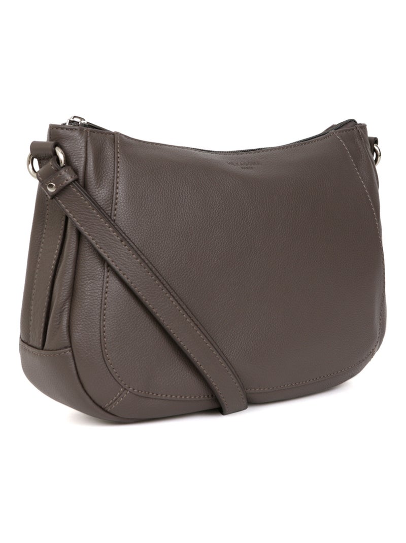 Sac porté travers  Cuir CONFORT Taupe - Kiabi