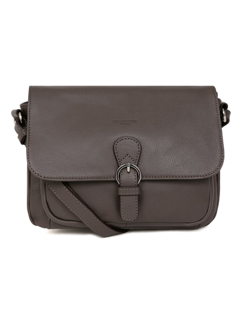 Sac porté travers  Cuir CONFORT Taupe - Kiabi