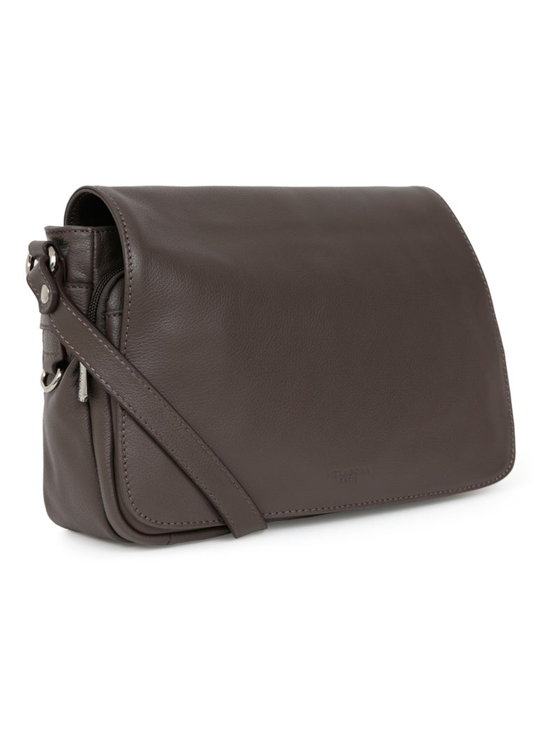 Sac porté travers  Cuir CONFORT Taupe - Kiabi