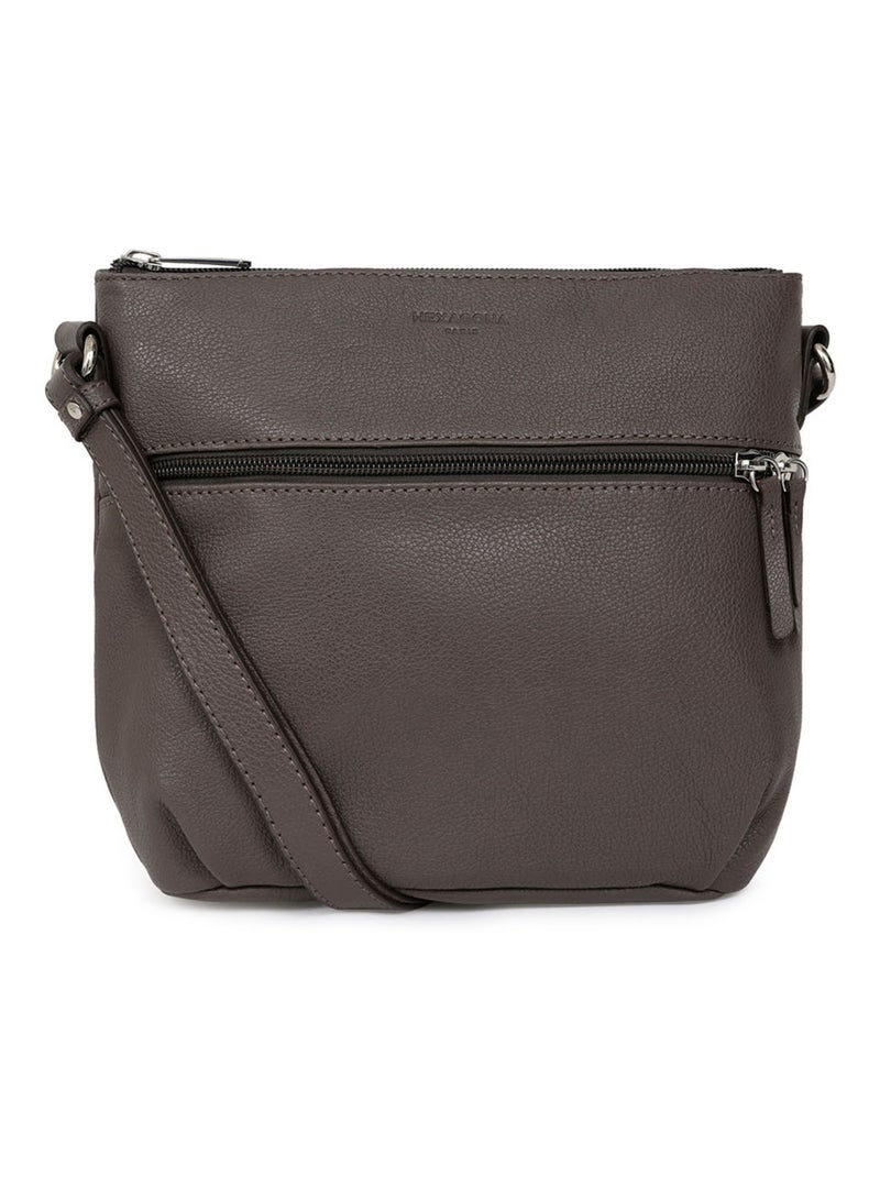 Sac porté travers  Cuir CONFORT Taupe - Kiabi