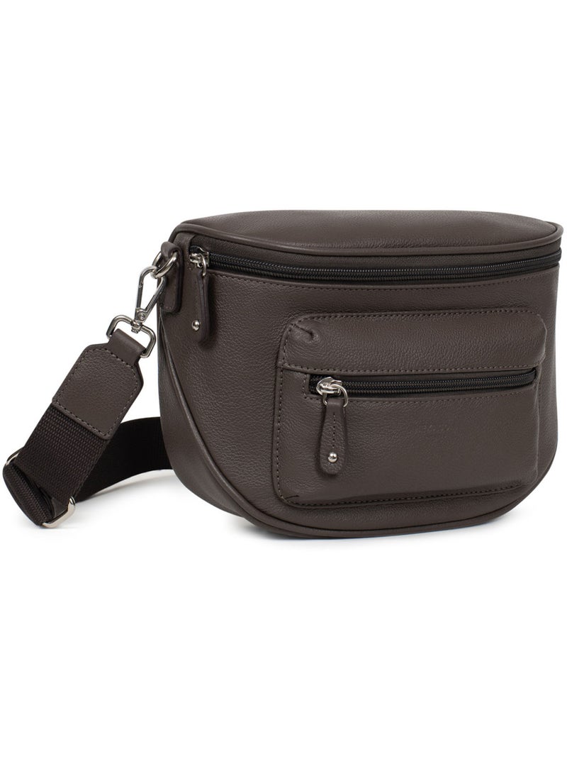 Sac porté travers  Cuir CONFORT Taupe - Kiabi