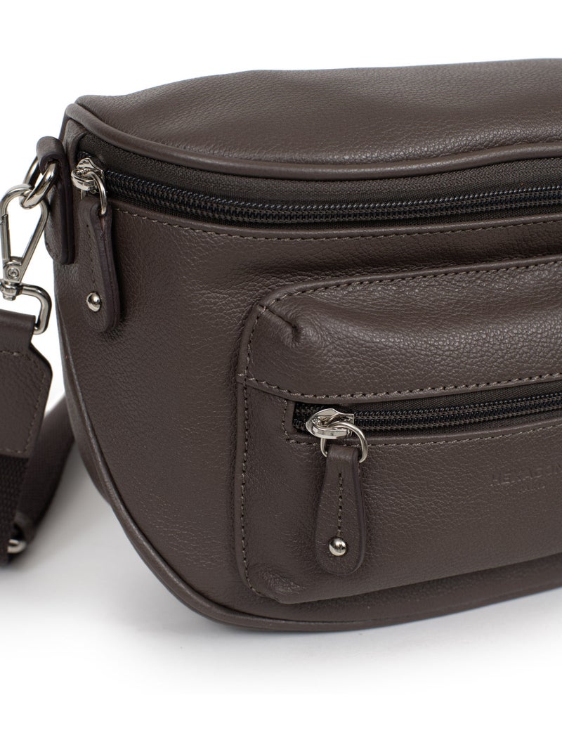 Sac porté travers  Cuir CONFORT Taupe - Kiabi