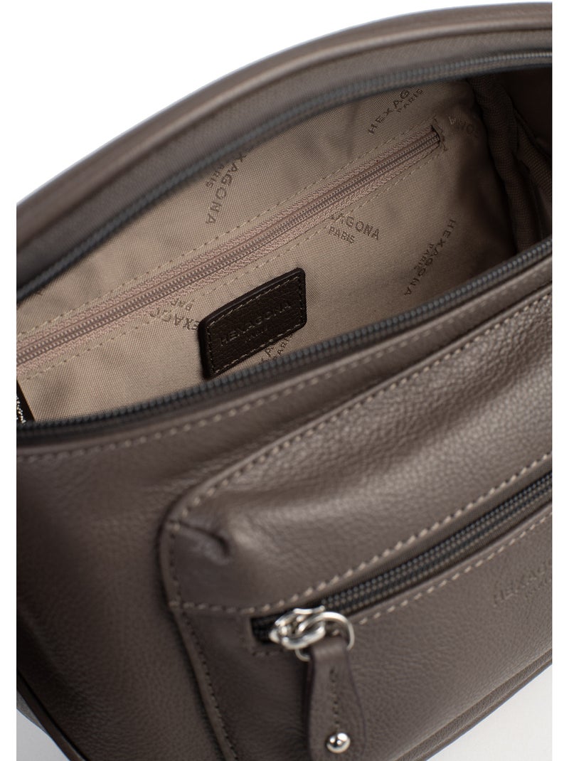 Sac porté travers  Cuir CONFORT Taupe - Kiabi