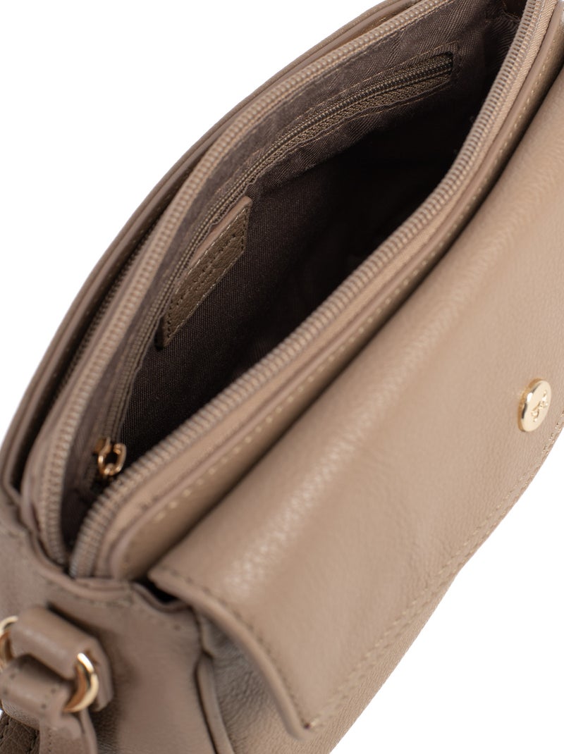 Sac porté travers  Cuir LUNA Marron clair - Kiabi