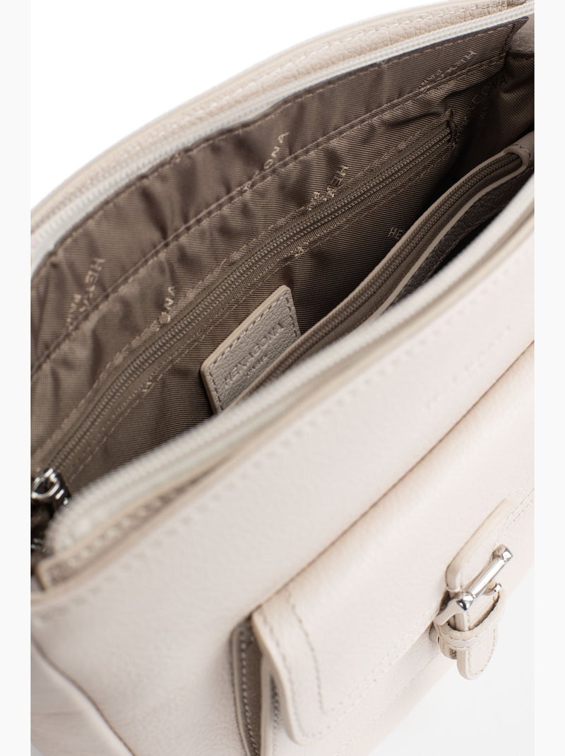 Sac porté travers  Cuir MIRABELLE Ivoire - Kiabi
