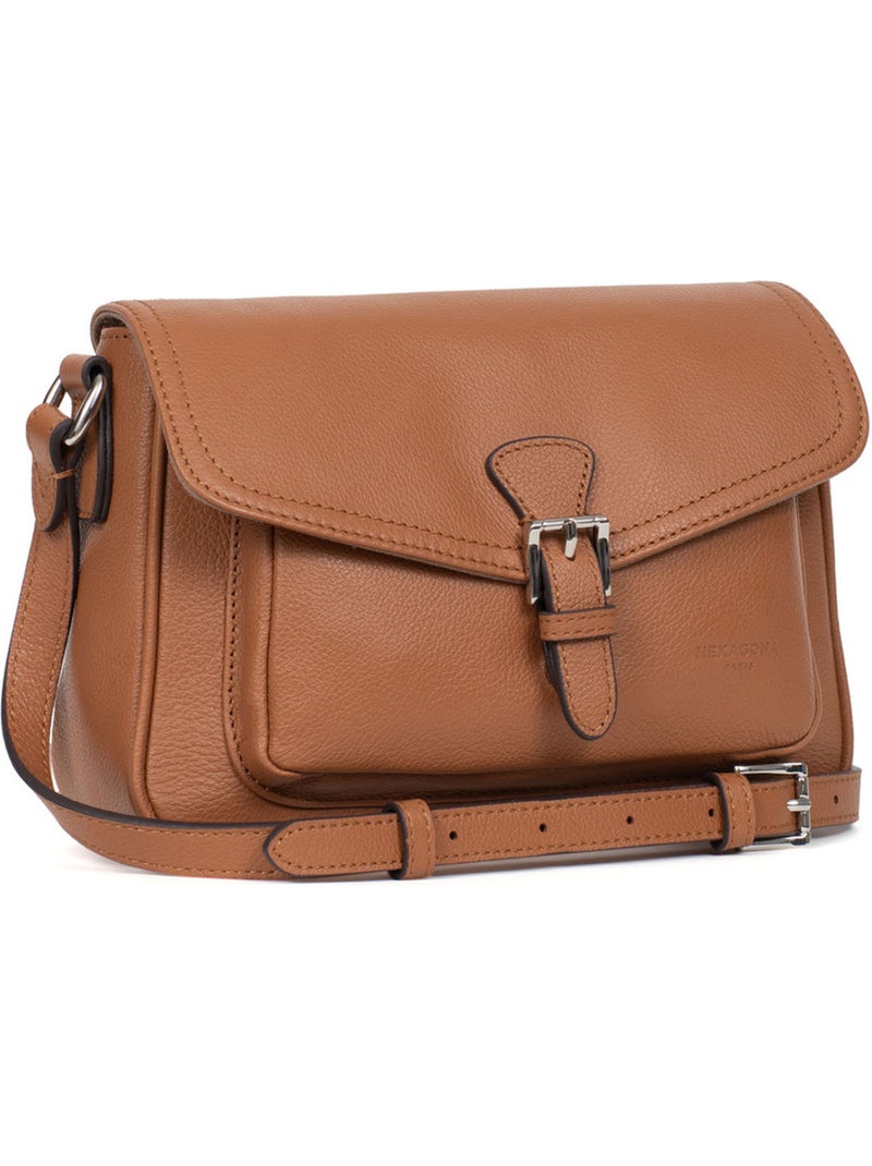 Sac porté travers  Cuir MIRABELLE Marron clair - Kiabi