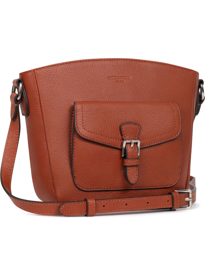 Sac porté travers  Cuir MIRABELLE Marron - Kiabi