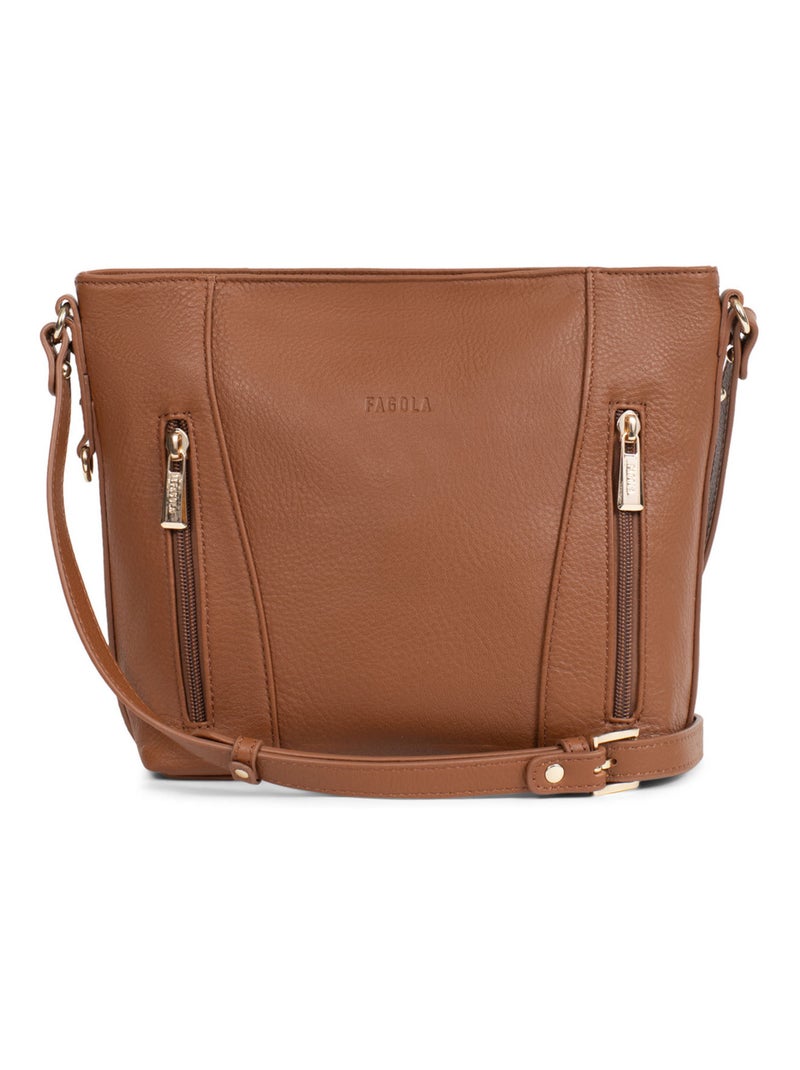 Sac porté travers Cuir Preta Femme Cognac - Kiabi
