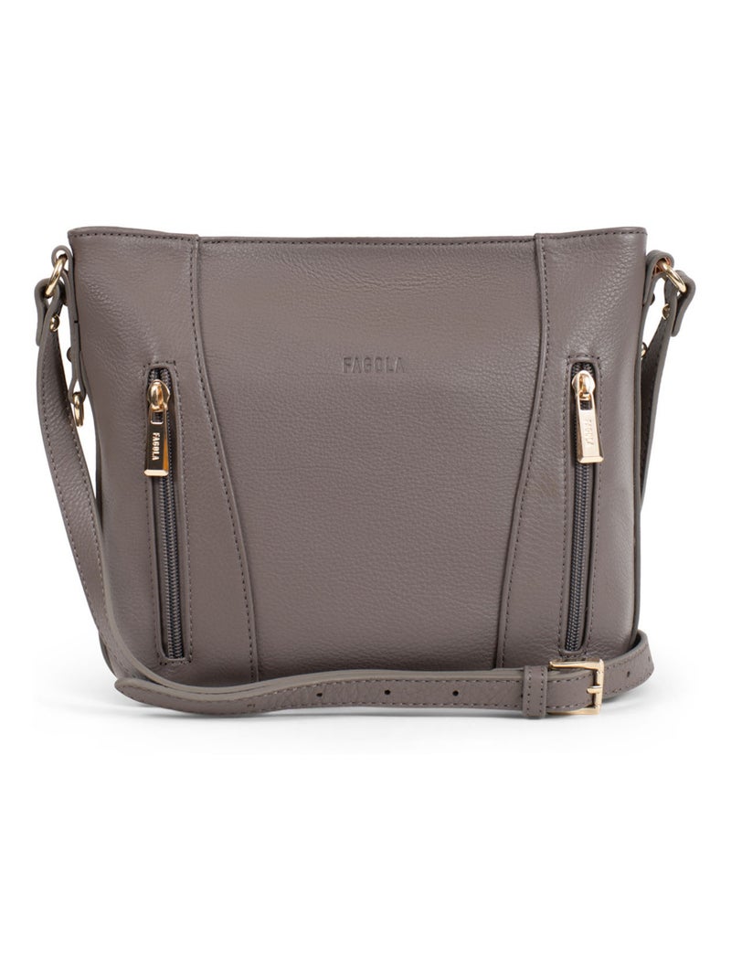 Sac porté travers Cuir Preta Femme Taupe - Kiabi