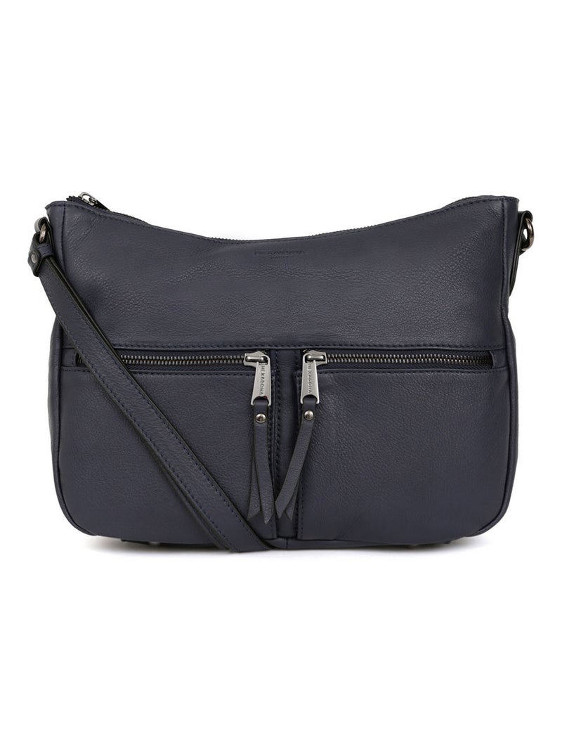 Sac porté travers  Cuir SAUVAGE Bleu nuit - Kiabi