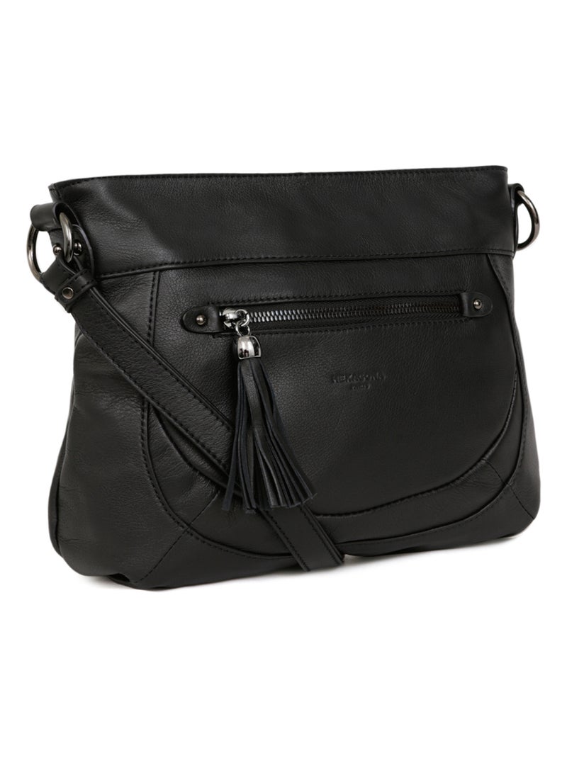 Sac porté travers  Cuir SAUVAGE Noir - Kiabi
