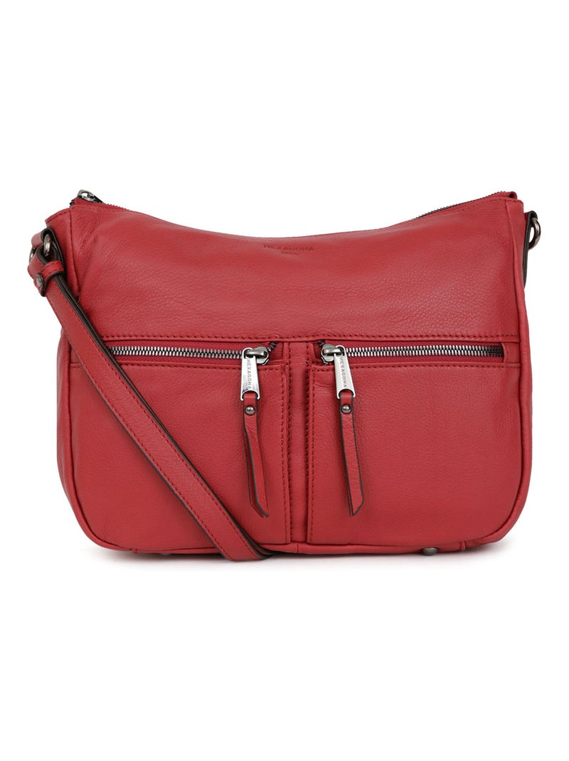 Sac porté travers  Cuir SAUVAGE Rouge carmin - Kiabi