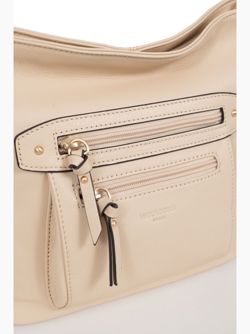 Sac porté travers  Cuir TAIMA Beige - Kiabi