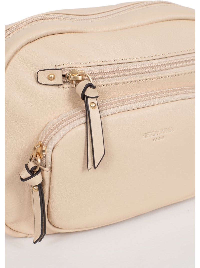Sac porté travers  Cuir TAIMA Beige - Kiabi