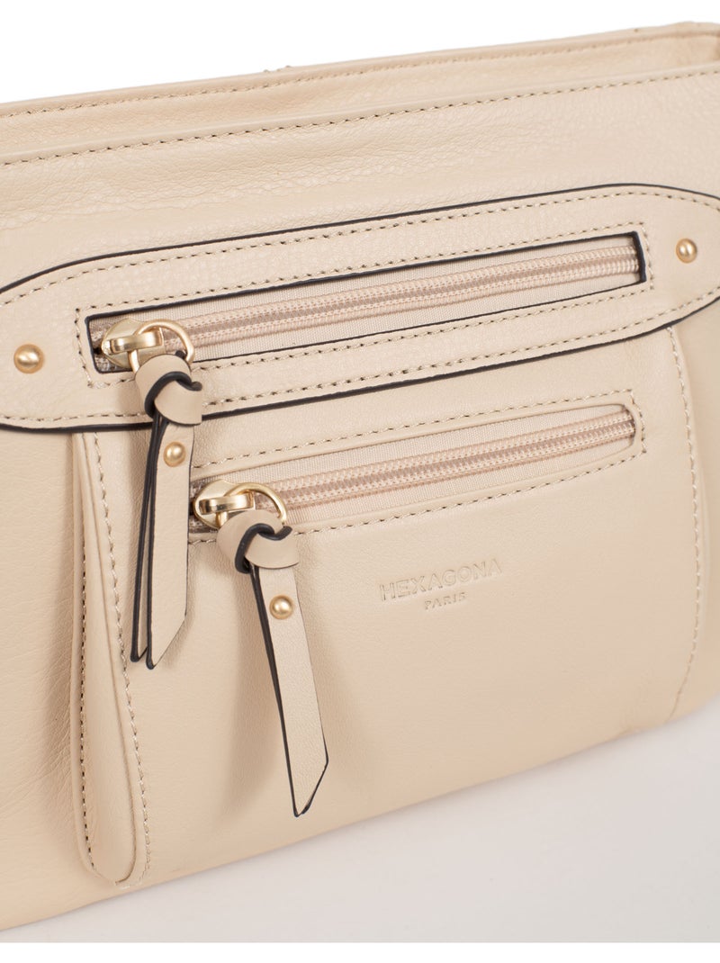 Sac porté travers  Cuir TAIMA Beige - Kiabi