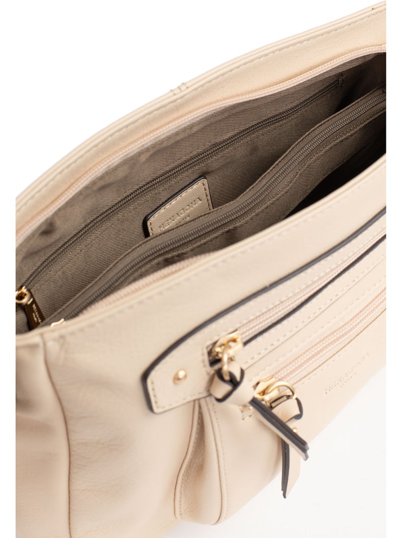 Sac porté travers  Cuir TAIMA Beige - Kiabi