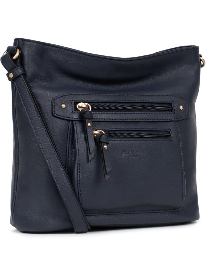 Sac porté travers  Cuir TAIMA Bleu nuit - Kiabi