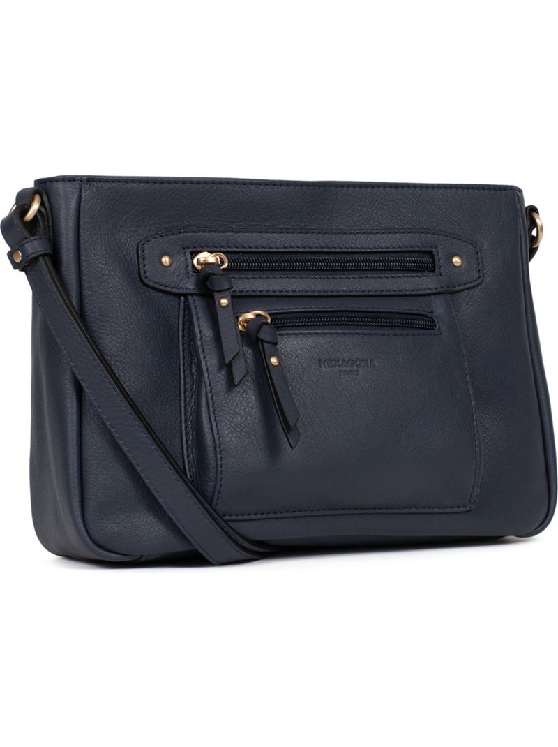 Sac porté travers  Cuir TAIMA Bleu nuit - Kiabi