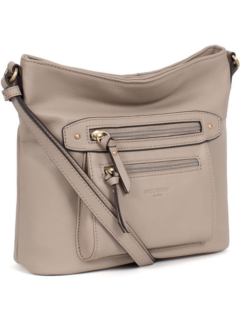 Sac porté travers  Cuir TAIMA Gris - Kiabi
