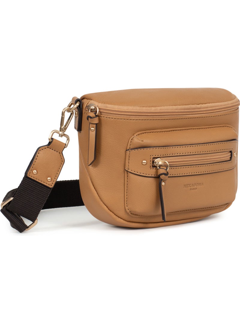 Sac porté travers  Cuir TAIMA Marron havane - Kiabi