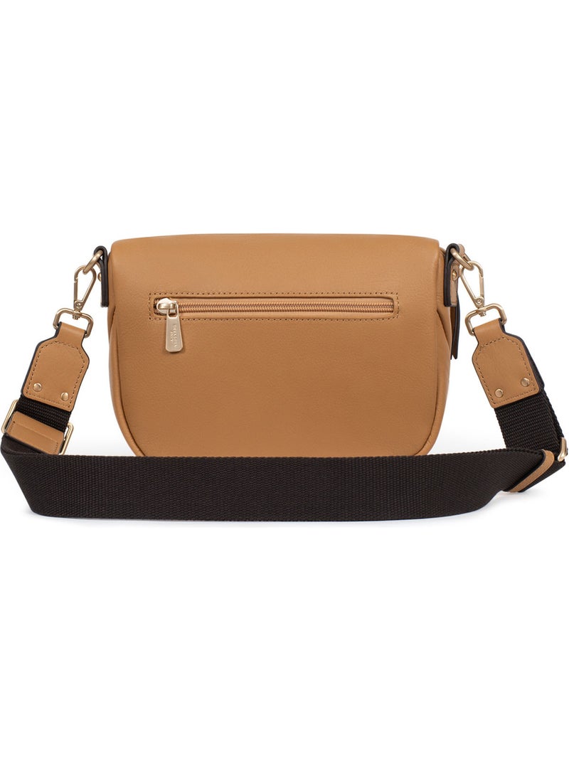 Sac porté travers  Cuir TAIMA Marron havane - Kiabi