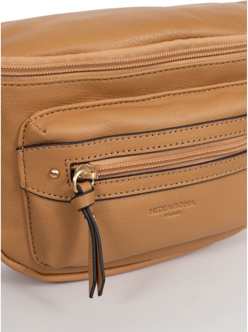 Sac porté travers  Cuir TAIMA Marron havane - Kiabi
