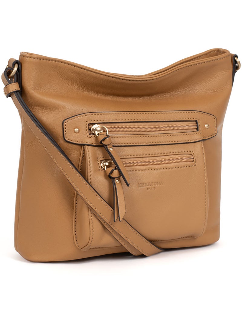 Sac porté travers  Cuir TAIMA Marron havane - Kiabi