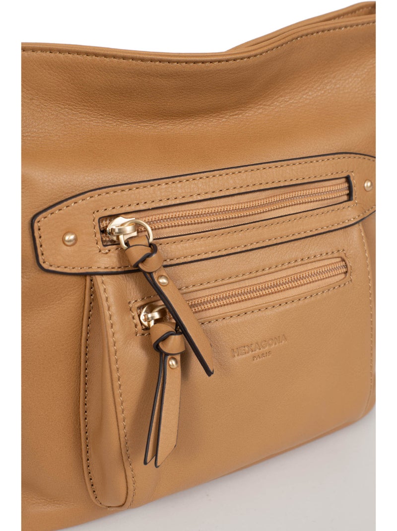 Sac porté travers  Cuir TAIMA Marron havane - Kiabi