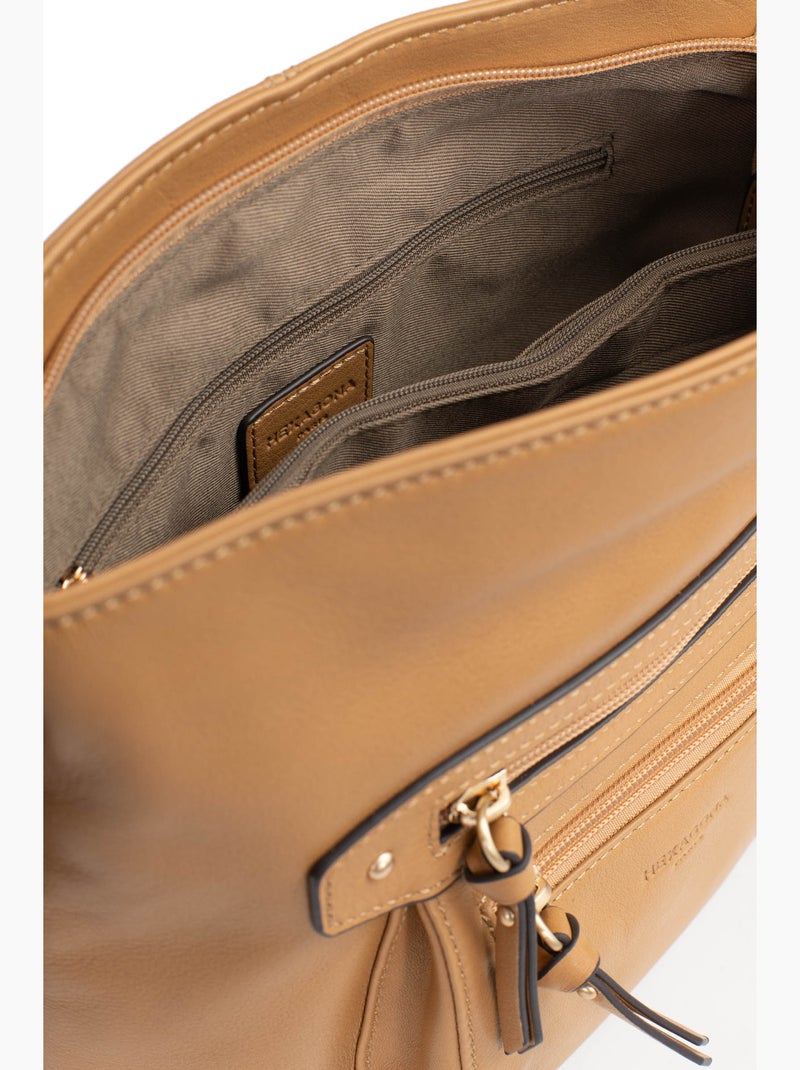 Sac porté travers  Cuir TAIMA Marron havane - Kiabi