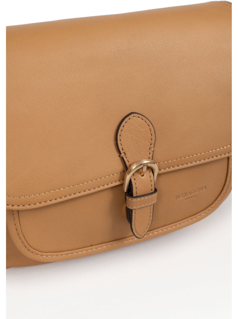 Sac porté travers  Cuir TAIMA Marron havane - Kiabi